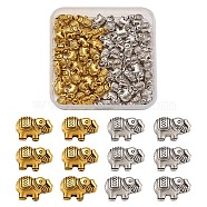 Tibetan Style Alloy Beads, Elephant, Antique Silver & Antique Golden, 8.5x13x5mm, Hole: 1mm, 2 Colors, 30pcs/color, 60pcs/box(PALLOY-CD0001-01)