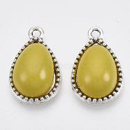 Alloy Pendants, with Acrylic Beads, teardrop, Antique Silver, Gold, 20x13x6mm, Hole: 1.5mm(PALLOY-Q348-15D)