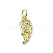 Brass Micro Pave Clear Cubic Zirconia Charms, with Jump Ring, Wing Charm, Real 18K Gold Plated, 15x6x1.5mm, Hole: 3mm(KK-H475-53G-02)