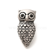 304 Stainless Steel Pendants, with Rhinestone, Antique Silver, Owl Charm, Jet, 27x13.5x12.5mm, Hole: 6x4.5mm(STAS-Z110-07AS-02)