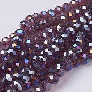 Electroplate Glass Beads Strands, AB Color Plated, Faceted, Rondelle, Purple, 10x7mm, Hole: 1.4mm, about 65~67pcs/strand(GR10MMY-04AB)