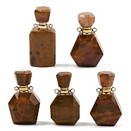 Natural Ocean Jasper Perfume Bottle Pendants, with Golden Tone Stainless Steel Findings, Mixed Shapes, 32~37x15~22x12~16mm, Hole: 1.8mm, Capacity: 5ml(0.17fl. oz)(G-P554-G02)