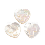 Natural Sea Shell Cabochons, Heart with Cross, White, 18~18.5x18~18.5x1.7~2.8mm(SHEL-D079-18)