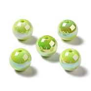 UV Plating Opaque Rainbow Iridescent Acrylic Beads, Round, Lime Green, 15~15.5x15.5~16mm, Hole: 2.7~2.8mm(MACR-D063-01A-01)