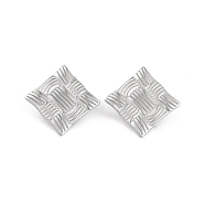 Non-Tarnish 304 Stainless Steel Stud Earrings for Women, Texture Rhombus, Stainless Steel Color, 24x24mm(EJEW-A049-05P)