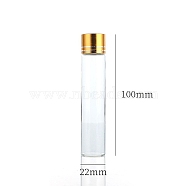 Clear Glass Bottles Bead Containers, Screw Top Bead Storage Tubes with Aluminum Cap, Column, Golden, 2.2x10cm, Capacity: 25ml(0.85fl. oz)(CON-WH0085-77H-02)