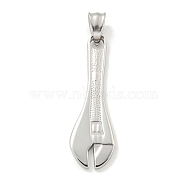 304 Stainless Steel Pendants, Wrench Charm, Stainless Steel Color, 46.5x14.5x3mm, Hole: 7.5x5mm(STAS-C102-08P)