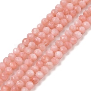 Natural Freshwater Shell Dyed Beads Strands, Faceted Round Beads, Dark Salmon, 4mm, Hole: 0.8mm, about 108pcs/strand, 15.35''(39cm)(SHEL-R100-12A-03)