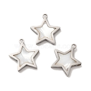 304 Stainless Steel Star Charms, with Shell, Stainless Steel Color, 15x14x2mm, Hole: 1.2mm(STAS-A080-11P)