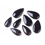 Natural Black Agate Pendants, Dyed & Heated, Teardrop, 29~35x14~19x5.5~6mm, Hole: 1.5mm(G-L533-09)
