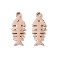 304 Stainless Steel Pendants, Fishbone, Rose Gold, 14x6x0.8mm, Hole: 1mm(STAS-E159-08RG)