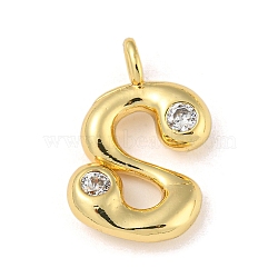 Rack Plating Brass Micro Pave Cubic Zirconia Pendants, Cadmium Free & Lead Free, Long-Lasting Plated, Real 18K Gold Plated, Letter S, 21x13.5x5mm, Hole: 2.8mm(KK-A200-24G-S)