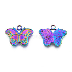 Rack Plating 304 Stainless Steel Pendant Rhinestone Settings, Butterfly, Rainbow Color, Fit For 1mm Rhinestone, 18x22.5x2.5mm, Hole: 2.5mm(STAS-N098-219M)