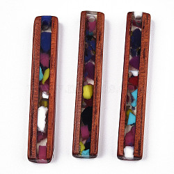 Transparent Resin & Wood Pendants, Rectangle Charm, Colorful, 45~47x7~9x4.5mm, Hole: 2mm(RESI-N039-08)