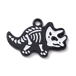 Alloy Enamel Pendants, Triceratops Charm for Halloween, Electrophoresis Black, White, 17.5x26x2mm, Hole: 2mm(X-FIND-C027-01F)