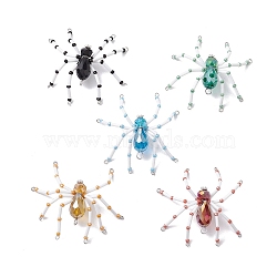 Glass Pendant, For Halloween, Spider, Mixed Color, 55x52x9.5mm, Hole: 1.6mm and 3mm(PALLOY-JF02667)