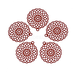 430 Stainless Steel Filigree Pendants, Spray Painted, Etched Metal Embellishments, Flower, Dark Red, 30x27x0.5mm, Hole: 1.8mm(STAS-S108-03D)