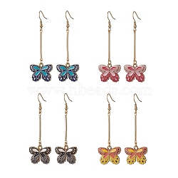 Alloy Enamel Butterfly Dangle Earrings, Mixed Color, 67x22mm(EJEW-JE05604)