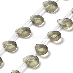 K9 Glass Beads Strands, Top Drilled, Faceted, Teardrop, Dark Khaki, 9x6x4mm, Hole: 0.9mm, about 40pcs/strand, 16.22''(41.2cm)(GLAA-Q102-02G)