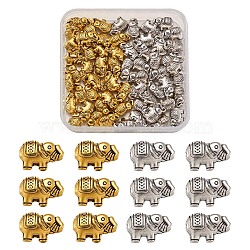 Tibetan Style Alloy Beads, Elephant, Antique Silver & Antique Golden, 8.5x13x5mm, Hole: 1mm, 2 Colors, 30pcs/color, 60pcs/box(PALLOY-CD0001-01)