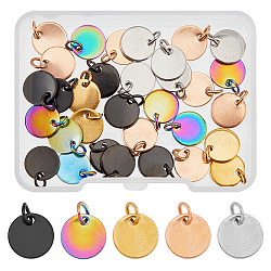 40Pcs 5 Colors 304 Stainless Steel Charms, with Jump Rings, Blank Stamping Tag, Flat Round, Mixed Color, 10x1mm, Hole: 3.5mm, 8pcs/color(EJEW-FH0001-10)