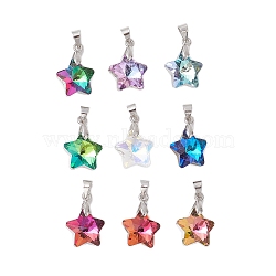 9Pcs Glass Beads Pendants, with Brass Finding, Star, Platinum, 19x13x7mm, Hole: 4.5mm(PALLOY-JF03024)