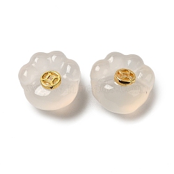 Natural White Chalcedony Beads, Paw Print with Golden Tone Brass Coin, 13x13.5x10mm, Hole: 1mm(G-B100-04)