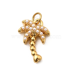 304 Stainless Steel ABS Imitation Pearl Pendants, Ocean Collection Charms, Ion Plating(IP), Real 18K Gold Plated, with Jump Ring, Tree, 14x10x4mm, Hole: 2.4mm(X-STAS-B097-07G-01)