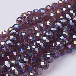 Electroplate Glass Beads Strands, AB Color Plated, Faceted, Rondelle, Purple, 10x7mm, Hole: 1.4mm, about 63~65pcs/strand, 49~50cm(GR10MMY-04AB)