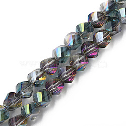 Electroplate Transparent Glass Beads Strands, Half Plated, Faceted, Nuggets, Teal, 8x7mm, Hole: 1.4mm, about 72pcs/strand, 20.08 inch(51cm)(EGLA-N002-39-D03)
