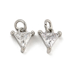 Brass Cubic Zirconia Pendant, Triangle, Platinum, 8x7.5x3.5mm, Hole: 3mm(KK-G490-30P)