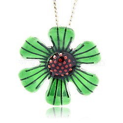 Antique Silver Plated Alloy Enamel Flower Pendants, Medium Sea Green, 34x34x8mm, Hole: 3mm(ENAM-N021-04)