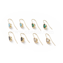 Real 18K Gold Plated Brass Earring Hooks, with Cubic Zirconia and Vertical Loops, Teardrop, Cadmium Free & Nickel Free & Lead Free, Mixed Color, 24~25mm, Pendant: 11x6mm, Hole: 1.2mm, 20 Gauge, Pin: 0.8mm(KK-B060-07G)