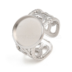 304 Stainless Steel Cuff Ring Components, Round Pad Ring Setting, Stainless Steel Color, 11mm, US Size 9 3/4(19.5mm), Tray Size: 14mm(SA-CBA82C8-01D-P)