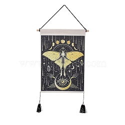 Bohemia Style Cloth Wall Hanging Tapestry, Vertical Tapestry, with Wood Rod & Iron Traceless Nail & Cord, for Home Decoration, Rectangle, Star Pattern, 850mm(HJEW-E003-01K)