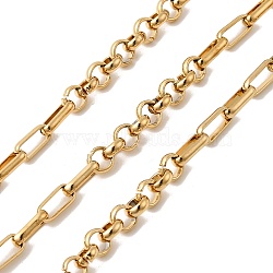 304 Stainless Steel Figaro Chains, Unwelded, with Spool, Ion Plating(IP), Real 20K Gold Plated, 5.5x5.5x2mm(CHS-K024-03G)