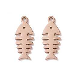 304 Stainless Steel Pendants, Fishbone, Rose Gold, 14x6x0.8mm, Hole: 1mm(STAS-E159-08RG)