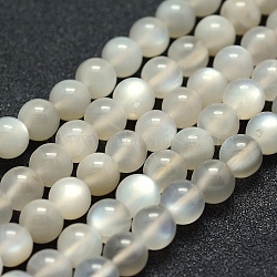 Natural White Moonstone Beads Strands, Grade AB+, Round, 6mm, Hole: 1mm, about 67pcs/strand, 15.7 inch(40cm).(G-P342-02A-6mm-AB)