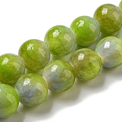 Dyed Natural Jade Beads Strands, Round, Yellow Green, 9.5~10mm, Hole: 1.2mm, about 40pcs/strand, 15.94 inch(40.5cm)(G-F764-03A)