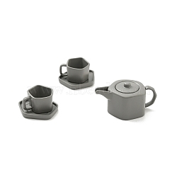 Mini Alloy Tea Set Display Decorations, Dollhouse Accessories, for Home Office Tabletop, Teapot, Teacup & Saucer, Dark Gray, 12~17x15~29x8.5~15mm, 5pcs/set(DJEW-G028-03B)