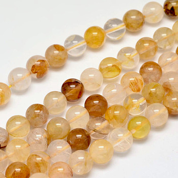 Natural Yellow Hematoid Quartz Round Beads Strands, Ferruginous Quartz, 8mm, Hole: 1mm, about 47pcs/strand, 15 inch