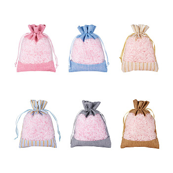 Magibeads 30Pcs 6 Colors Cotton & Organza & Burlap Packing Pouches Drawstring Bag, with Organza Visual Window, for Valentine Birthday Wedding Party Candy Wrapping, Mixed Color, 17.6~18.5x12.5~13.8x0.25cm, 5pcs/color