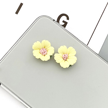 Resin Cabochons, DIY for Earrings & Bobby pin Accessories, Flower, Yellow, 20x20mm