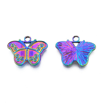 Rack Plating 304 Stainless Steel Pendant Rhinestone Settings, Butterfly, Rainbow Color, Fit For 1mm Rhinestone, 18x22.5x2.5mm, Hole: 2.5mm
