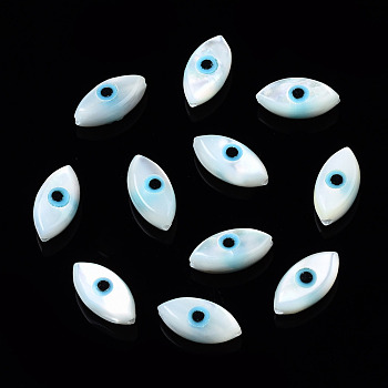 Natural White Shell Mother of Pearl Shell Beads, with Synthetic Turquoise, Horse Eyes, Light Sky Blue, 8x4x3mm, Hole: 0.8mm