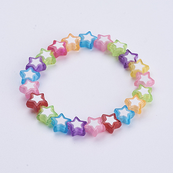 Kids Bracelets, Acrylic Beaded Stretch Bracelets, Star, Colorful, 1-3/4 inch(45mm)