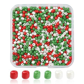 55.5G 3 Colors Baking Paint Glass Seed Beads, Opaque Colours Luster, Round, for Christmas, Mixed Color, 3~3.5x2mm, Hole: 1~1.2mm, 18.5g/color