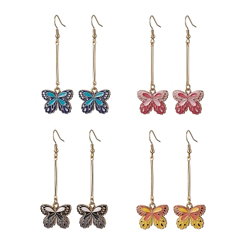 Alloy Enamel Butterfly Dangle Earrings, Mixed Color, 67x22mm