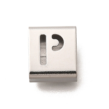 Letter Style 304 Stainless Steel Square Slide Charms, Letter P, 9x8x4mm, Hole: 3.5x8.5mm