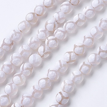 Natural Grade A Agate Beads Strands, Dyed & Heated, Round, Faceted, White, 6mm, Hole: 1mm, about 62pcs/strand, 14.9 inch(38cm)